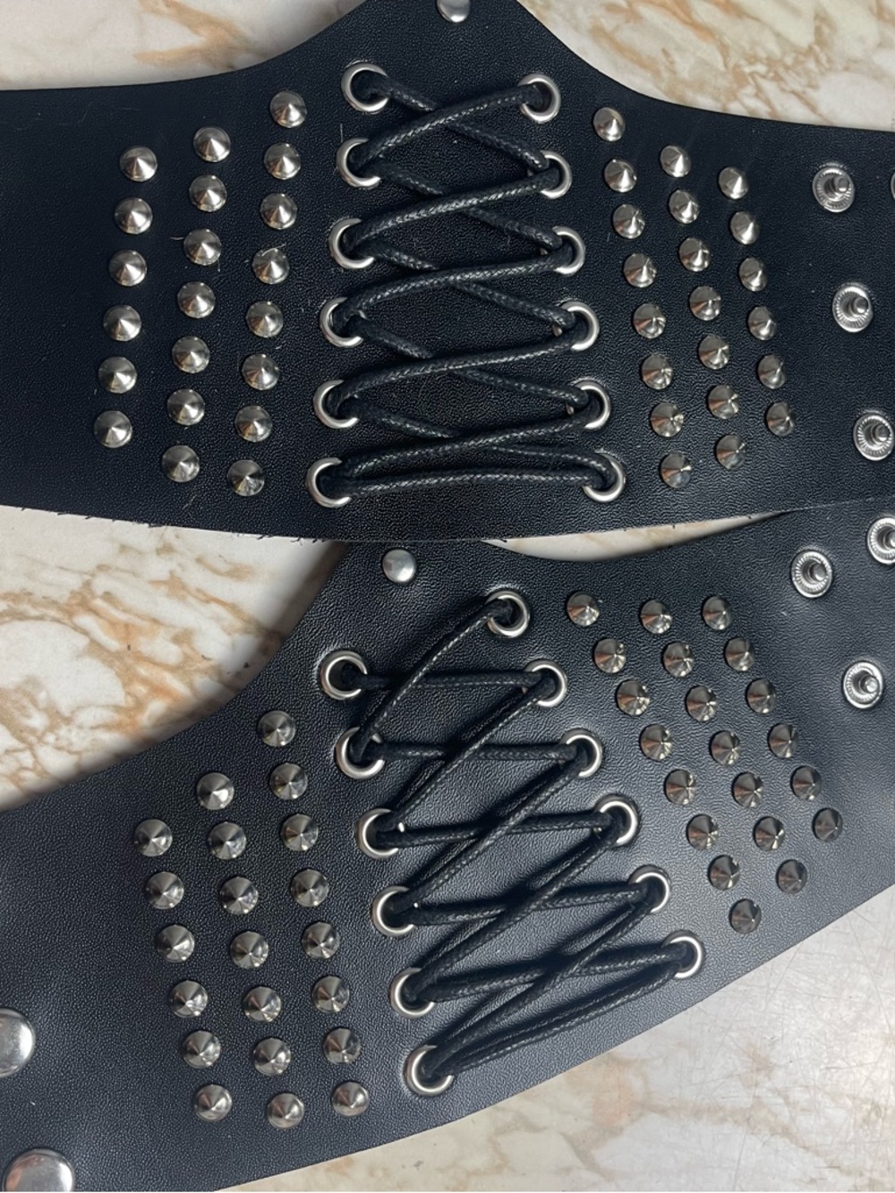 Black Studded Lace-Up Wrist Cuffs